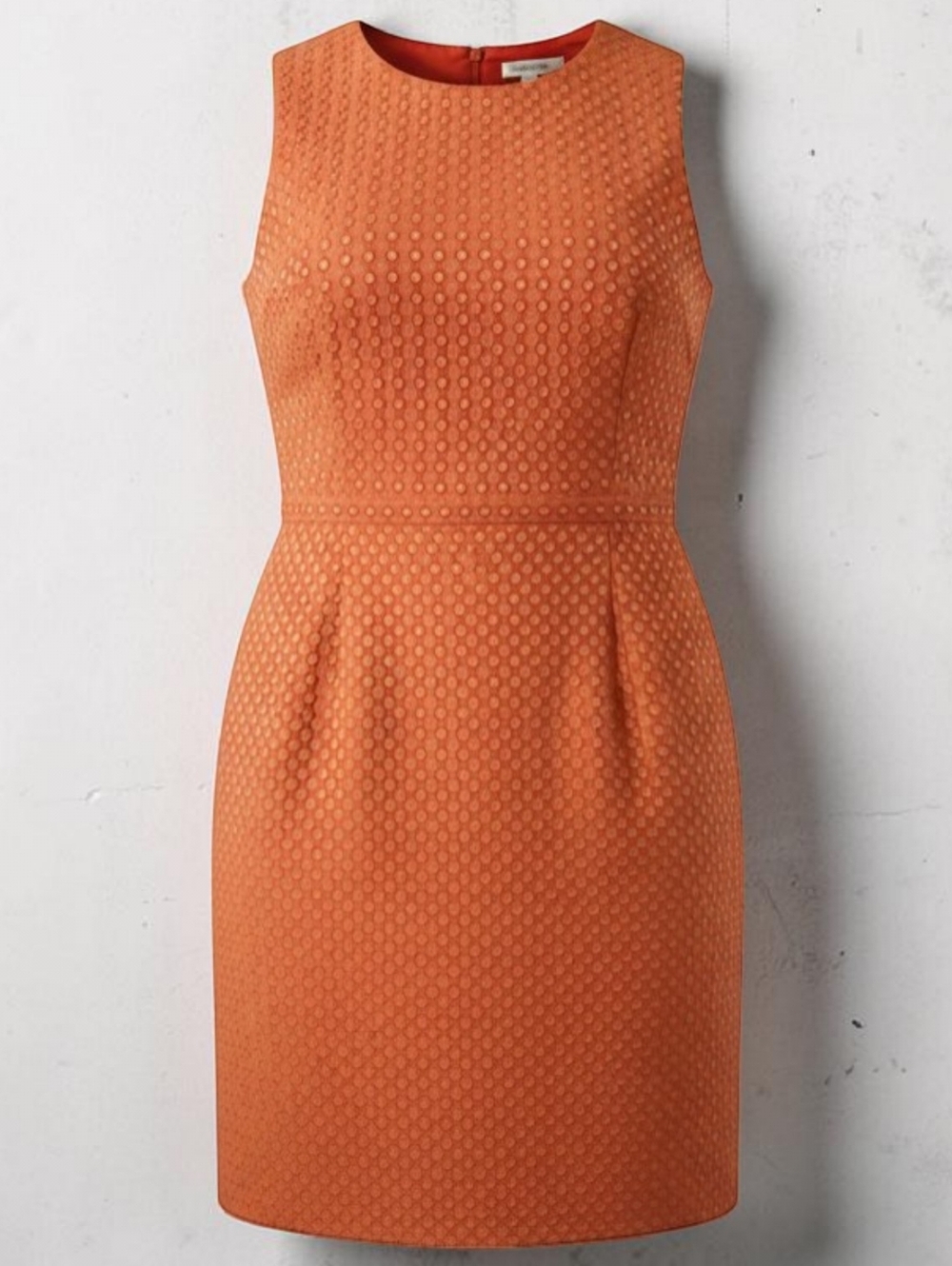 Boden Orange Textured Sleeveless Sheath Dress Pleated With Fitted Waist Size 18